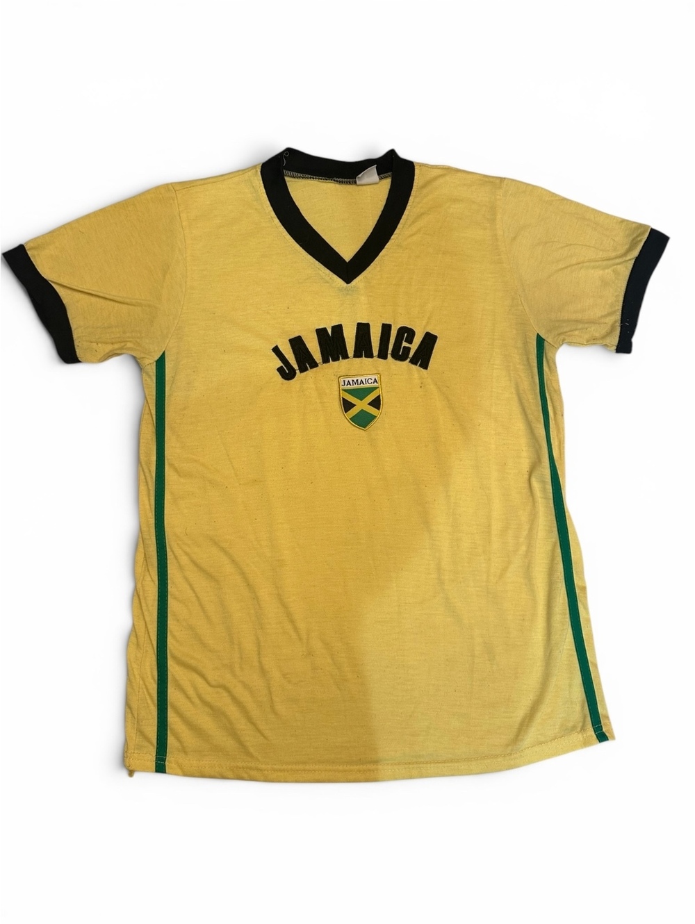 Jamaica Ringer T-Shirt Yellow Green V-Neck Graphic